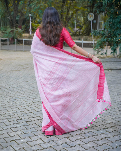 LIGHT PINK & DARK PINK COTTON SLUB SAREE