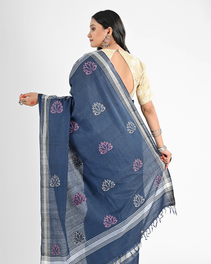 INDIGO BLUE COTTON SAREE WITH 52 BUTI WORK