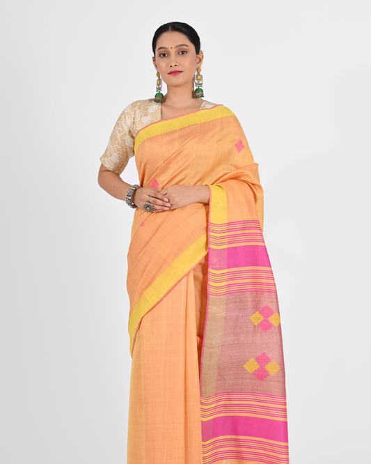 PEACH PINK ERI SILK SAREE