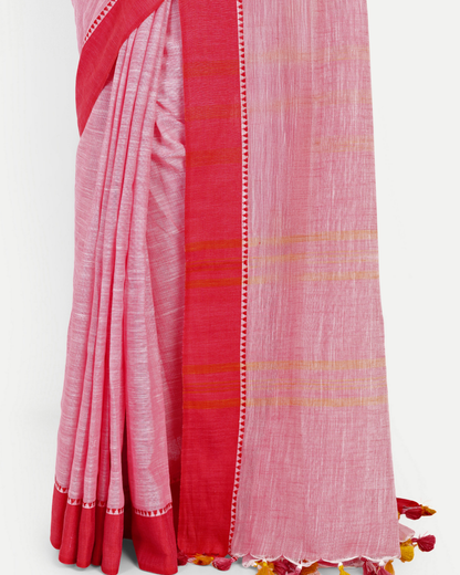 PINK & RED COTTON SLUB SAREE