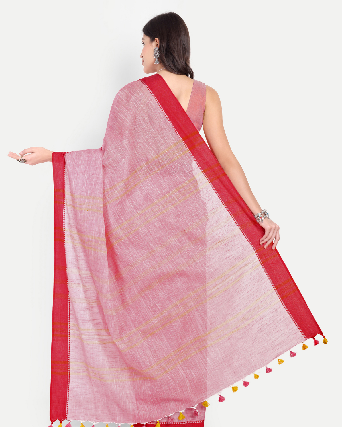 PINK & RED COTTON SLUB SAREE