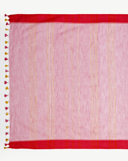 PINK & RED COTTON SLUB SAREE