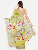 Sunny Yellow Floral Digital Print Linen Saree