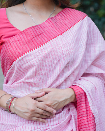 LIGHT PINK & DARK PINK COTTON SLUB SAREE