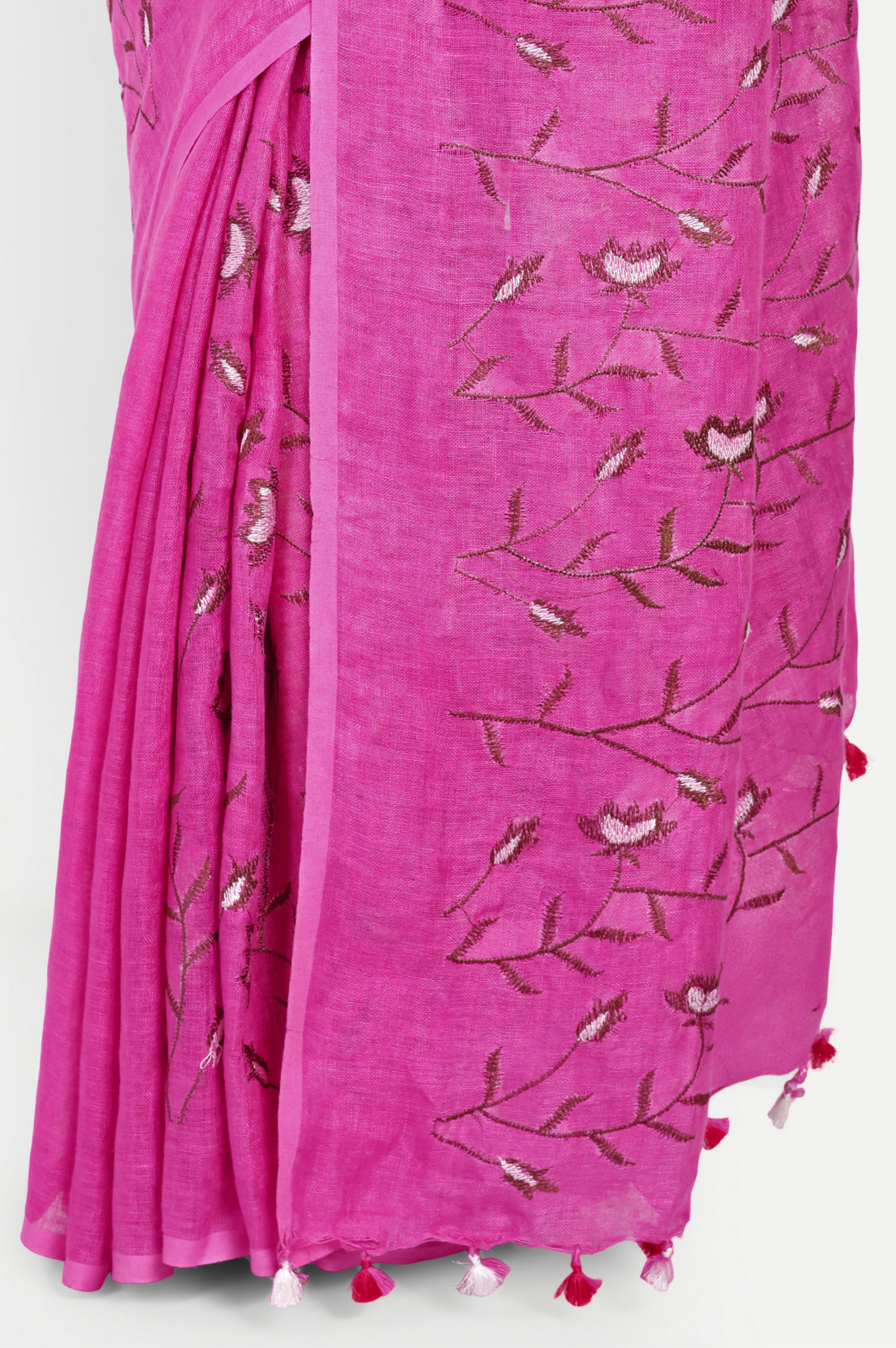 RANI PINK FLORAL LINEN SAREE