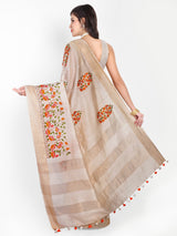 Elegant Off-White Modal Silk Saree with Floral Embroidery