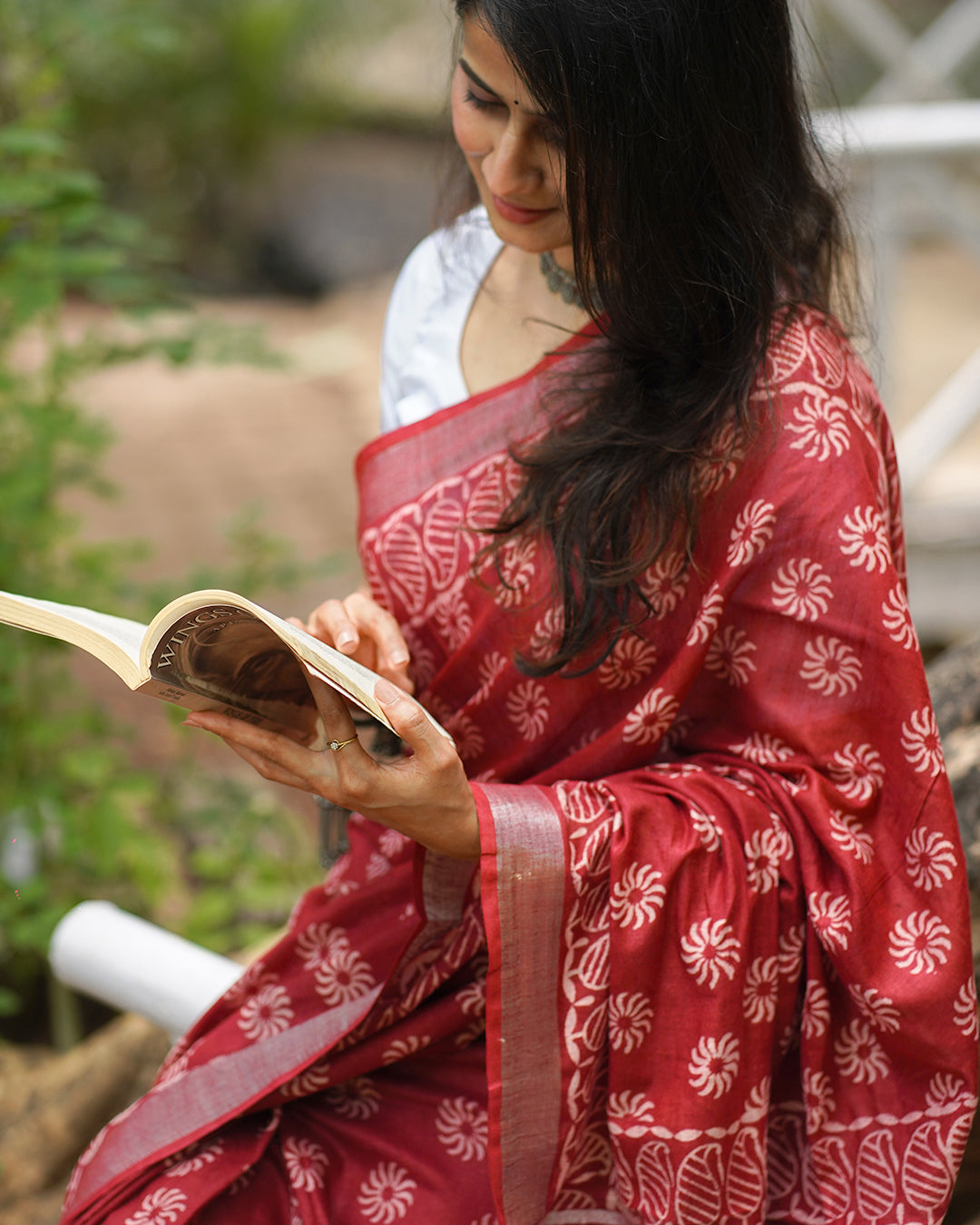 MAROON BLOCK PRINT COTTON SAREE