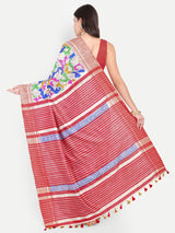 Artistic Hand-Painted Ghicha Silk Saree with Striped Pallu