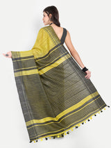 Contemporary Lime Yellow & Charcoal Grey Ghicha Silk Saree