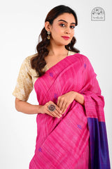 "Phulia Fuchsia" – Handwoven Ghicha & Eri Silk Saree