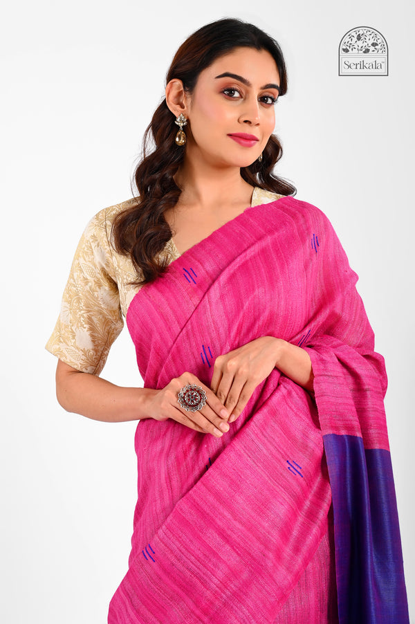 "Phulia Fuchsia" – Handwoven Ghicha & Eri Silk Saree