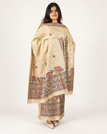 GHICHA SILK MADHUBANI PAINTED SUIT SET
