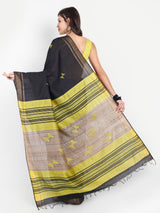 Contemporary Black & Yellow Eri Silk Saree with Woven Motifs