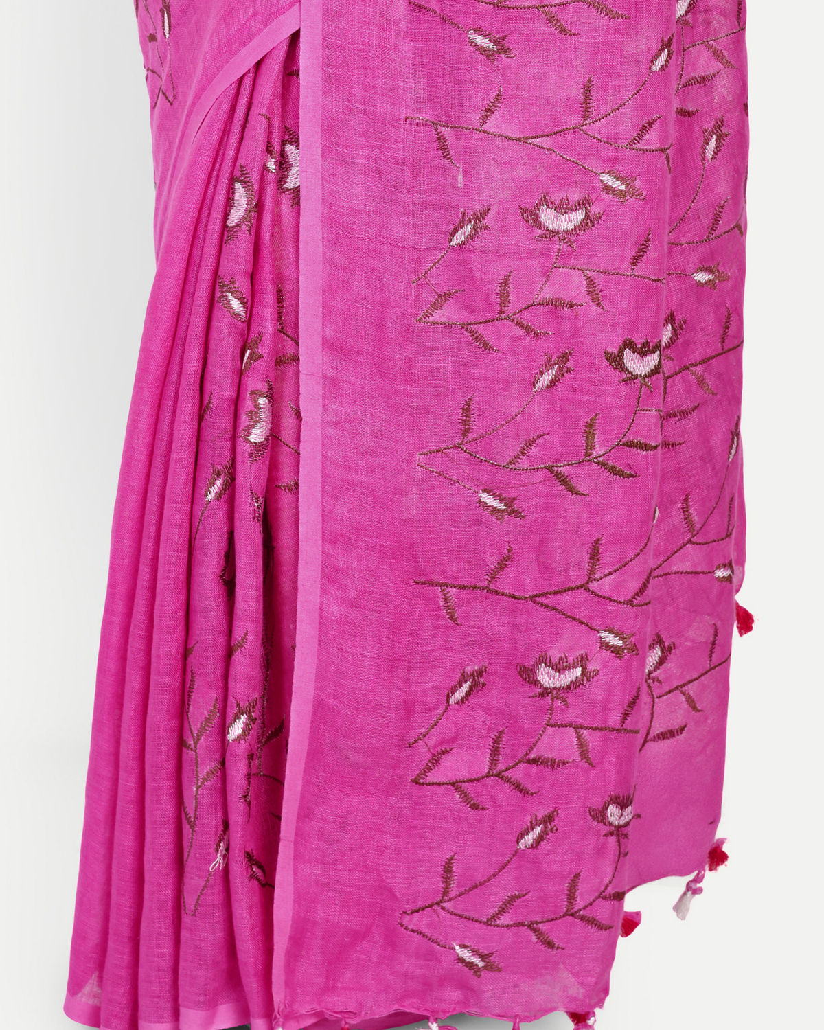 RANI PINK FLORAL LINEN SAREE