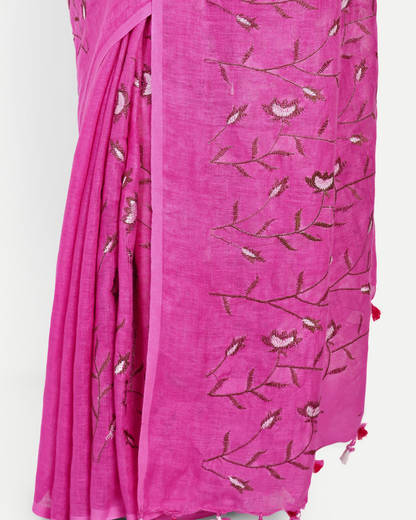 RANI PINK FLORAL LINEN SAREE