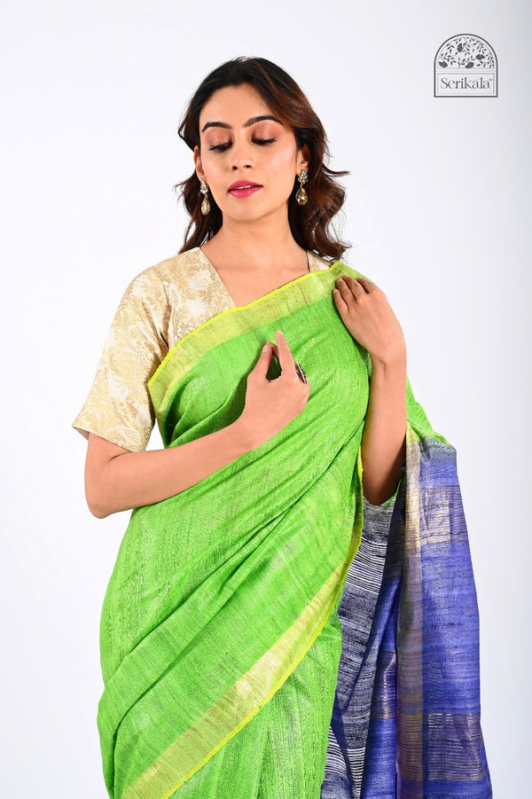 "Neel Tara" Ghicha Silk Saree with Dual-Tone Zari Pallu