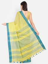 Vibrant Yellow & Blue Striped Cotton Saree