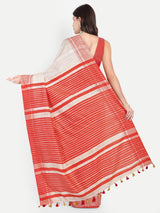 Classic Red & Off-White Striped Ghicha Silk Saree
