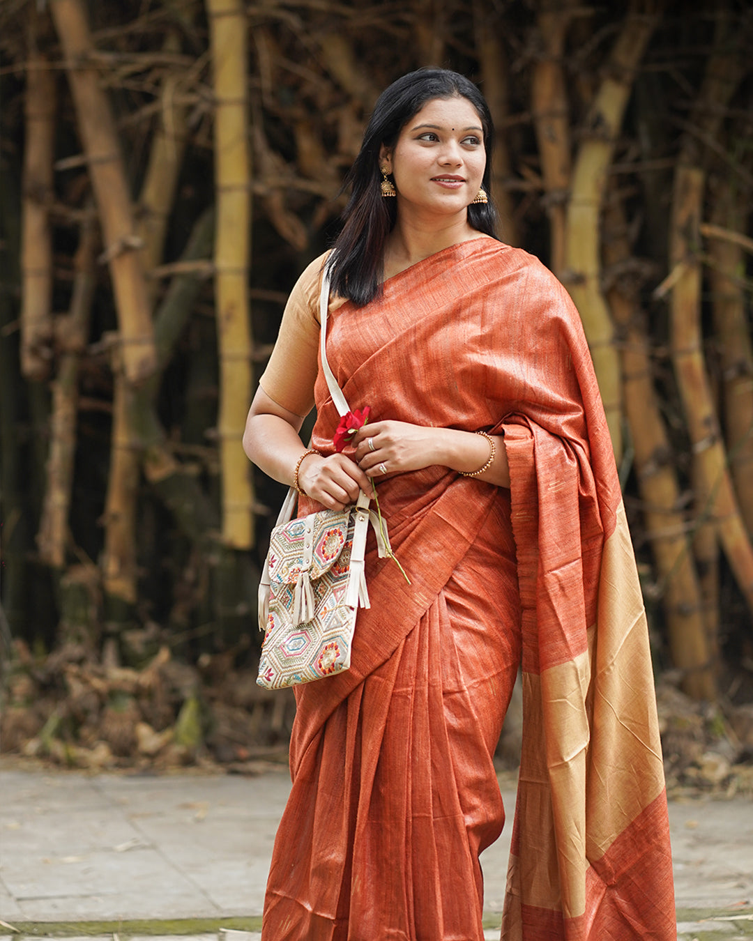 RUST ORANGE GHICHA SILK SAREE