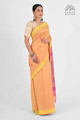 Peach Eri Silk Saree with Pink Tussar Pallu | Handloom Indian Saree - Serikala