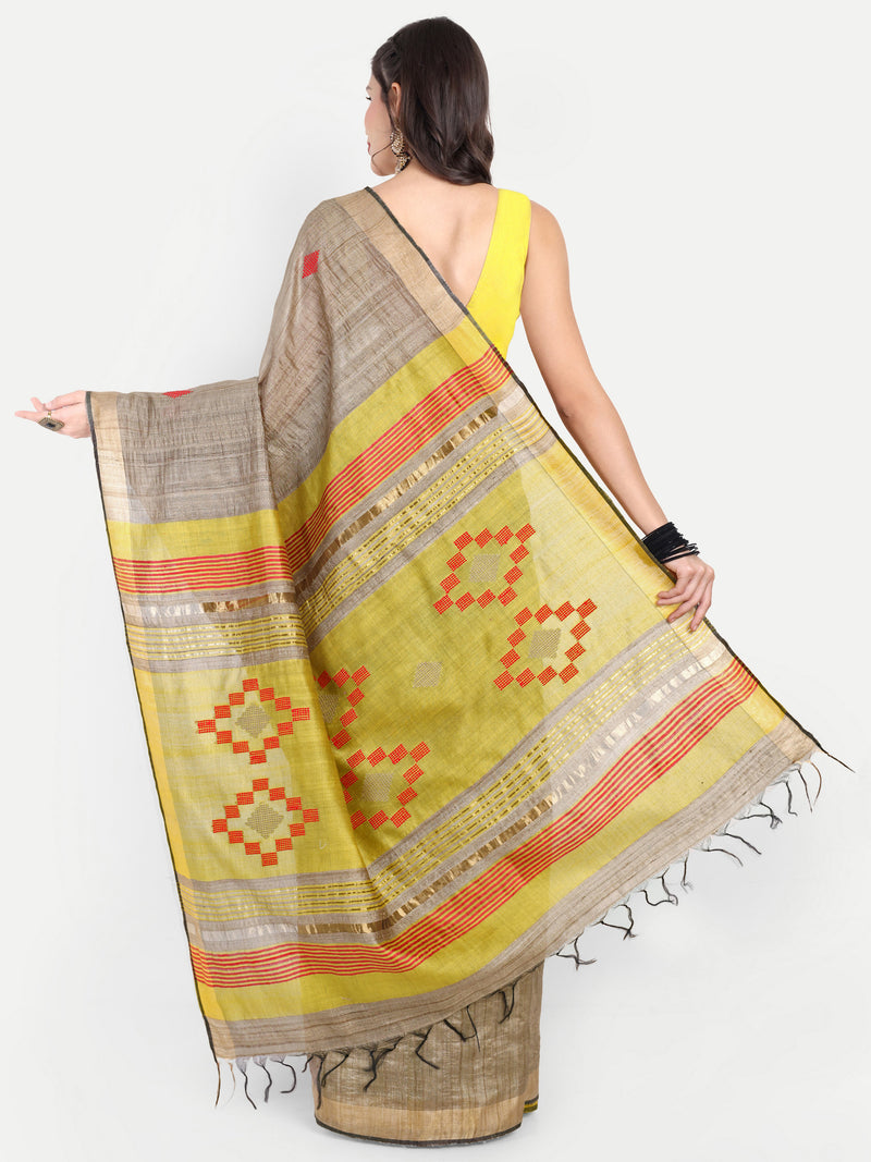 Authentic Desi Tussar Silk Saree with Woven Motifs