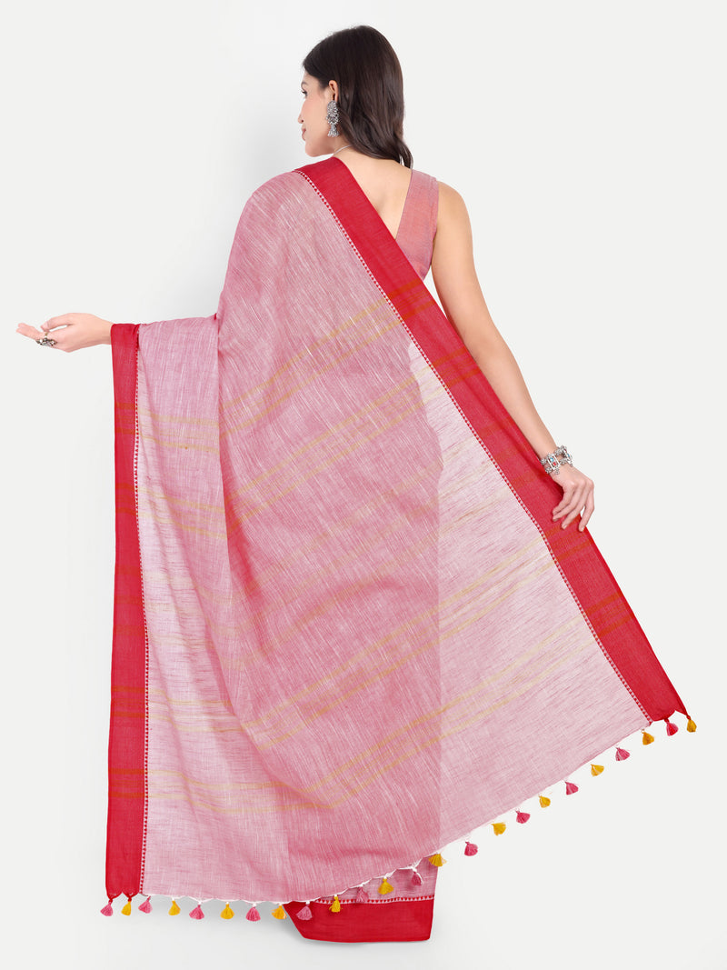 Classic Pink & Red Cotton Saree