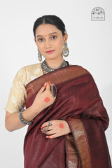Rich Maroon Dupion Silk Saree with Golden Pallu | Handloom Indian Saree