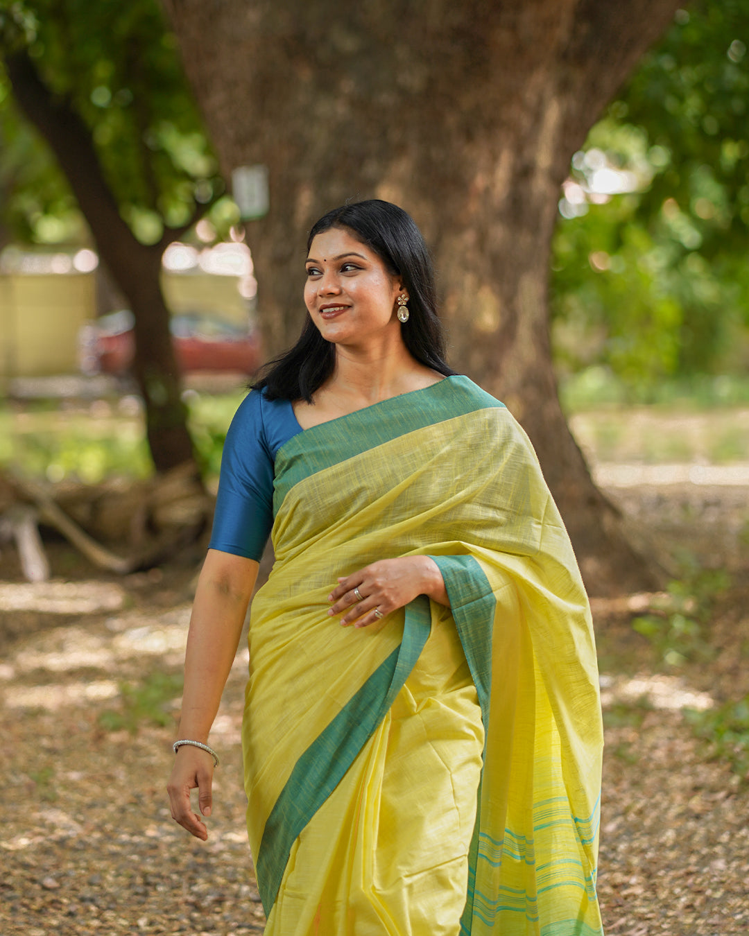 YELLOW BLUE COTTON SAREE