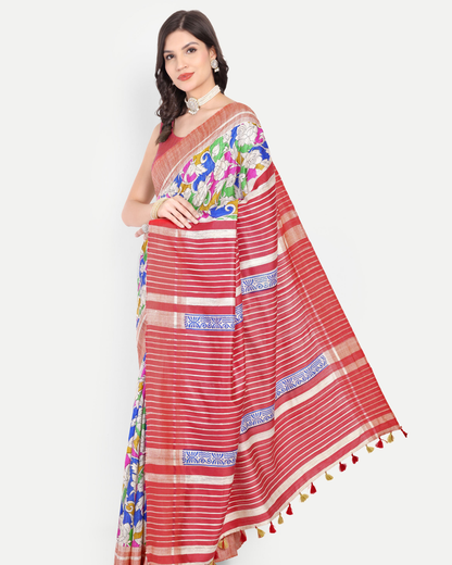 RED GHICHA SILK SAREE