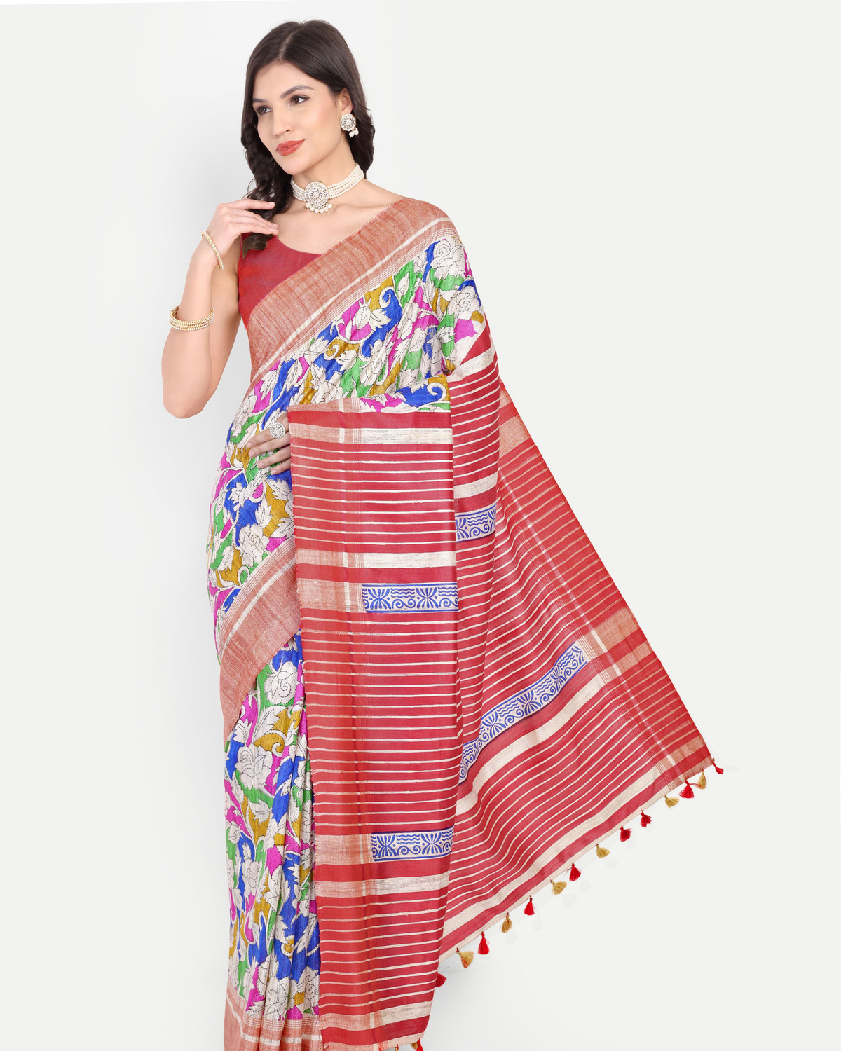 RED GHICHA SILK SAREE