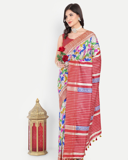 RED GHICHA SILK SAREE