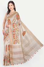 OFF WHITE FLORAL MODAL SILK SAREE