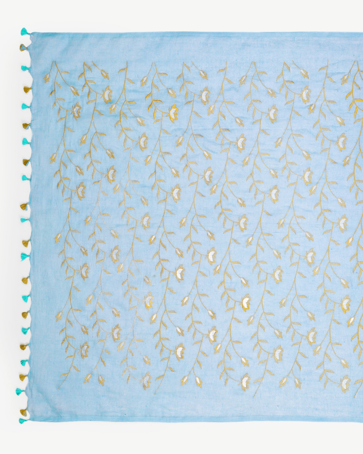 SKY BLUE EMBROIDERED LINEN SAREE