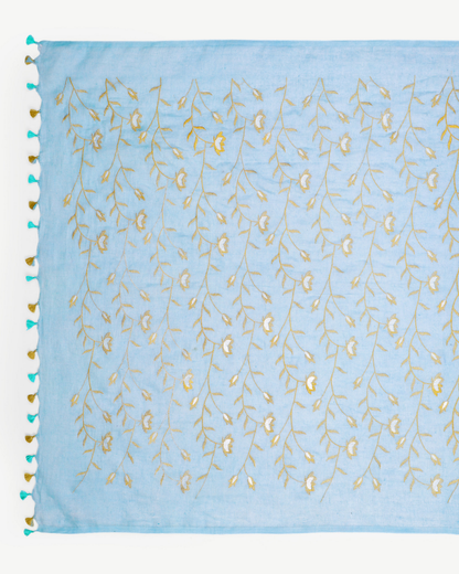 SKY BLUE EMBROIDERED LINEN SAREE