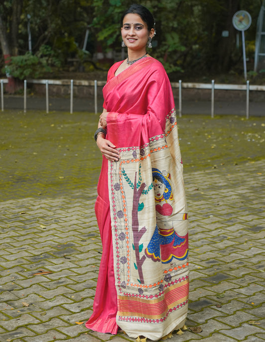 CORAL PINK ERI SILK SAREE