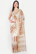 OFF WHITE FLORAL MODAL SILK SAREE