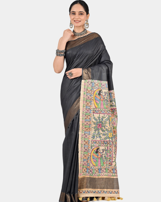 CHARCOAL GREY ERI SILK SAREE