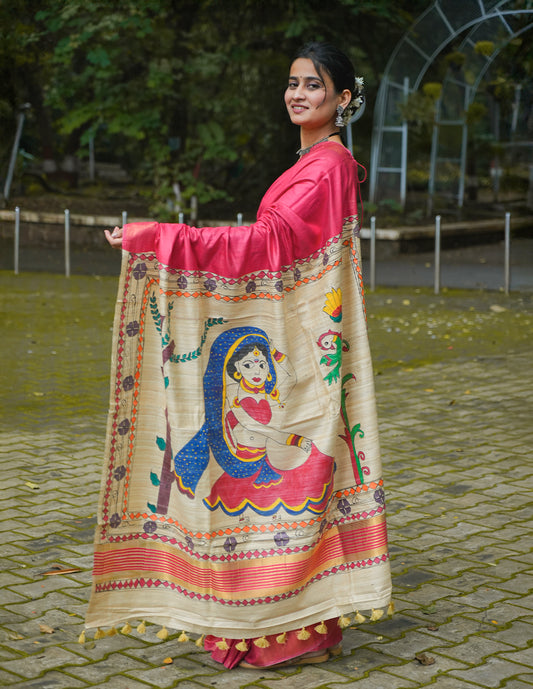 CORAL PINK ERI SILK SAREE