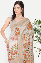 OFF WHITE FLORAL MODAL SILK SAREE