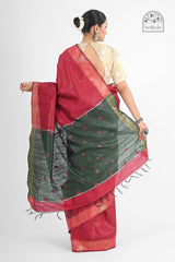 Exquisite Maroon & Green Dupion Silk Saree with Zari Border - Serikala