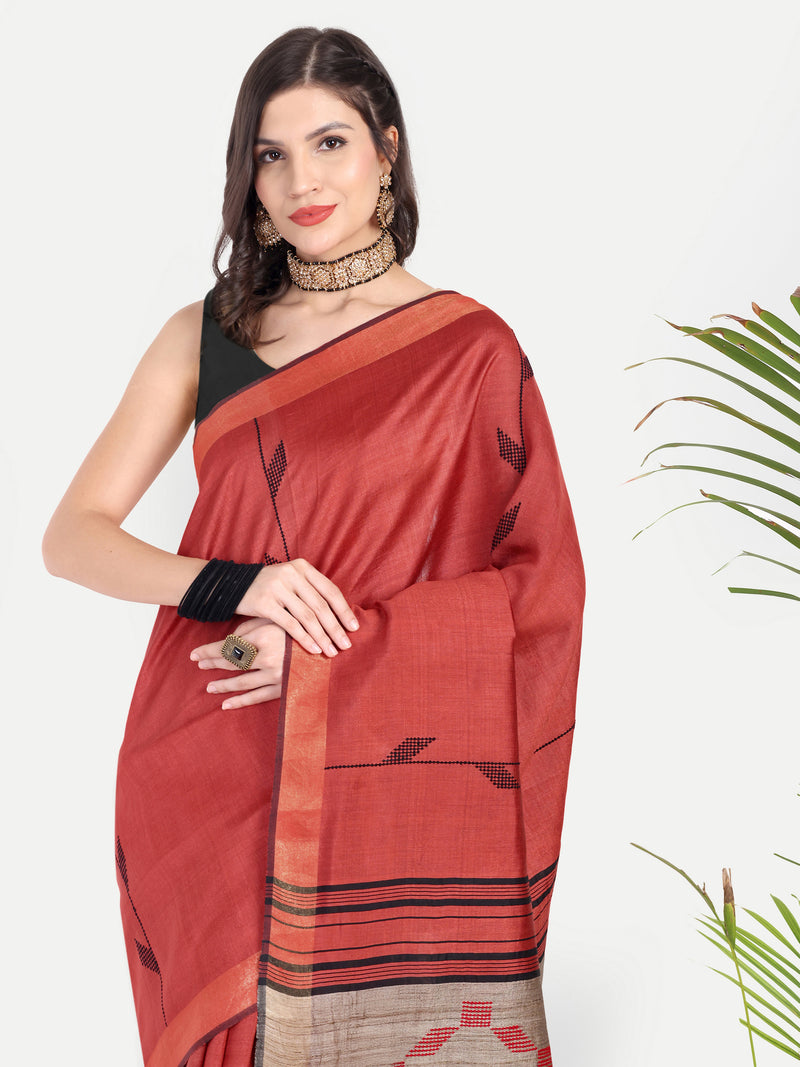 Red and Beige Eri Silk Saree