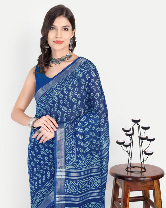 INDIGO BLUE BLOCK PRINT SAREE