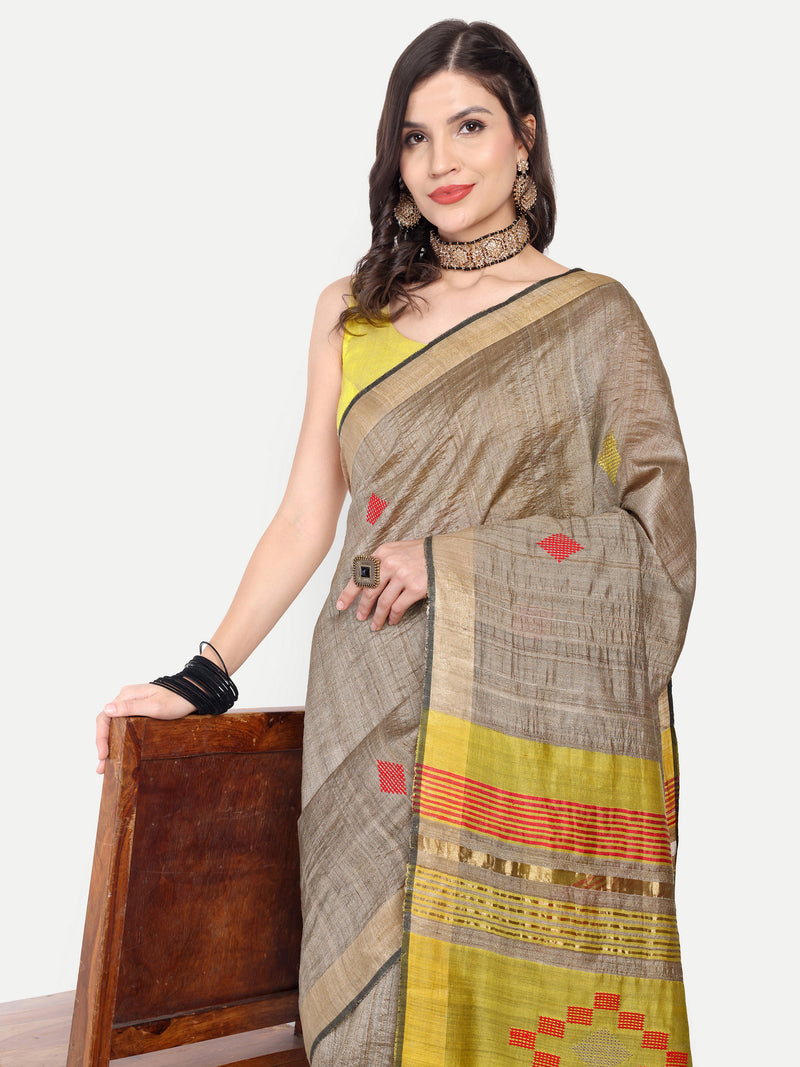 Authentic Desi Tussar Silk Saree with Woven Motifs