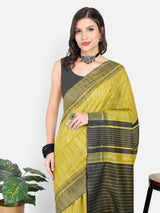 Contemporary Lime Yellow & Charcoal Grey Ghicha Silk Saree