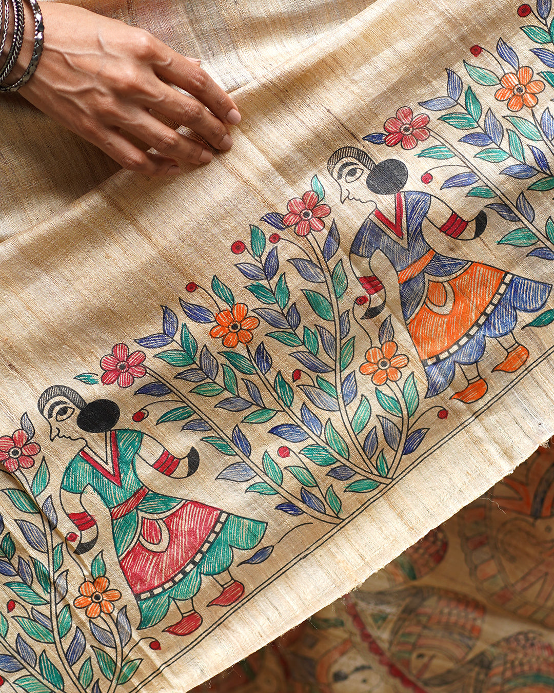 BEIGE TRIBAL GHICHA SILK SAREE
