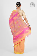 Peach Eri Silk Saree with Pink Tussar Pallu | Handloom Indian Saree - Serikala