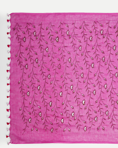RANI PINK FLORAL LINEN SAREE