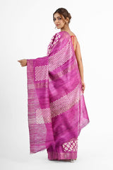 Vibrant Pink Ghicha Silk Saree with Geometric Screen Print
