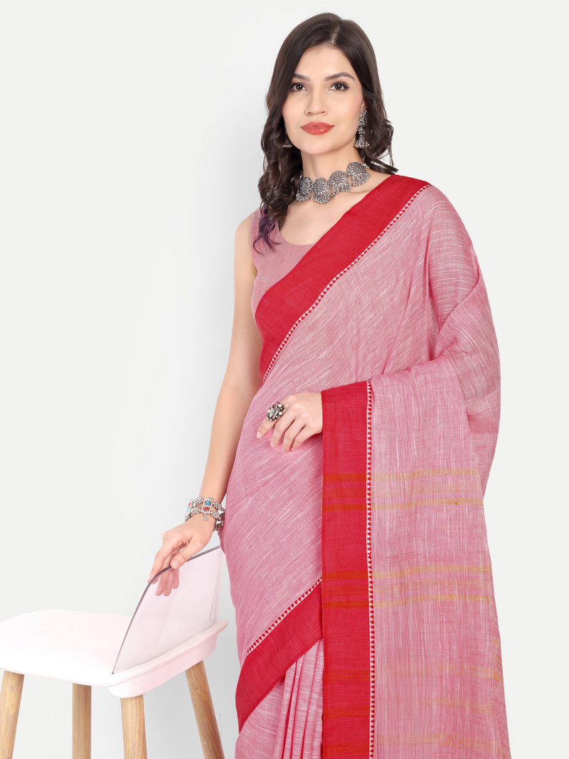 Classic Pink & Red Cotton Saree
