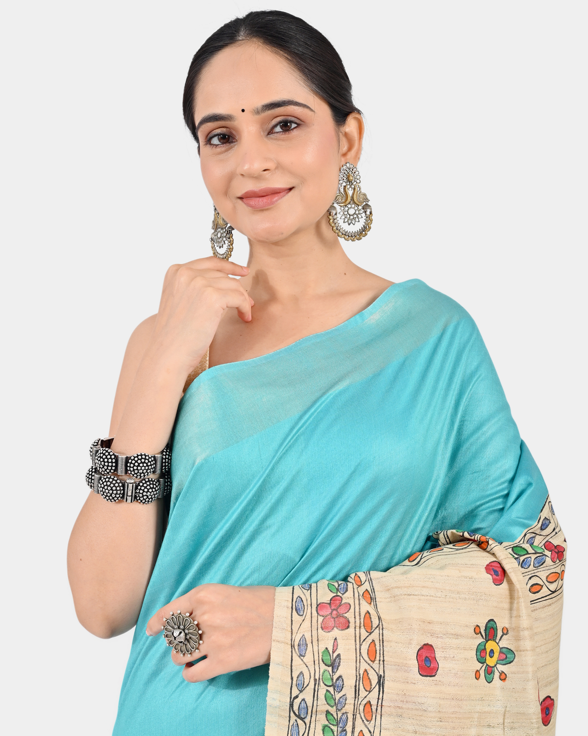 TURQUOISE ERI SILK SAREE